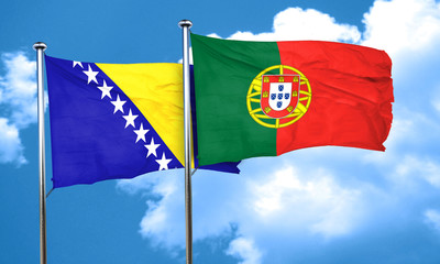 Bosnia and Herzegovina flag with Portugal flag, 3D rendering