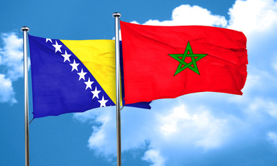Bosnia and Herzegovina flag with Morocco flag, 3D rendering