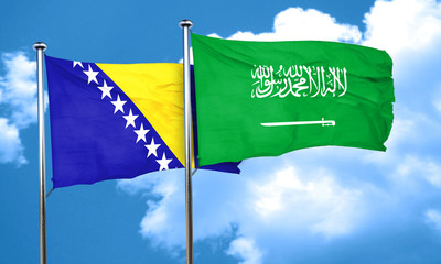 Bosnia and Herzegovina flag with Saudi Arabia flag, 3D rendering
