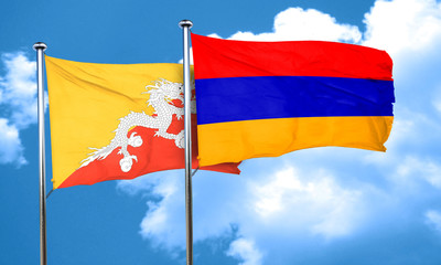 Bhutan flag with Armenia flag, 3D rendering