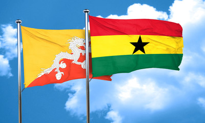 Bhutan flag with Ghana flag, 3D rendering