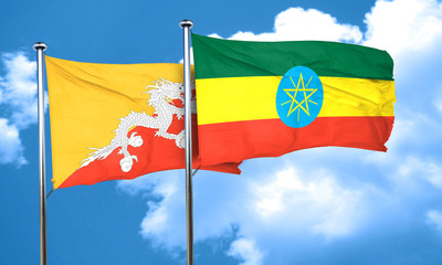 Bhutan flag with Ethiopia flag, 3D rendering