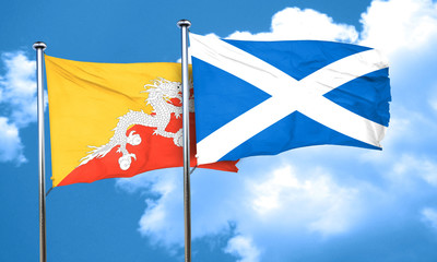 Bhutan flag with Scotland flag, 3D rendering