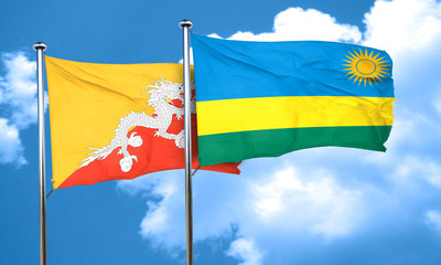Bhutan flag with rwanda flag, 3D rendering