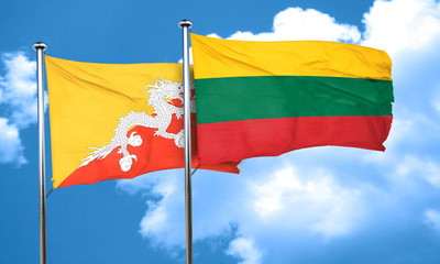 Bhutan flag with Lithuania flag, 3D rendering
