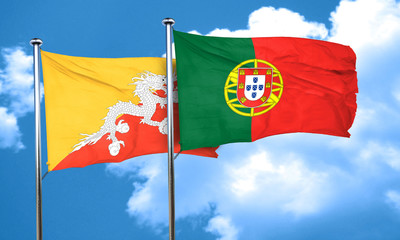 Bhutan flag with Portugal flag, 3D rendering