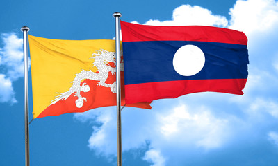 Bhutan flag with Laos flag, 3D rendering