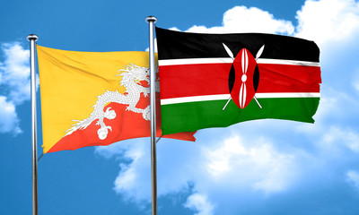 Bhutan flag with Kenya flag, 3D rendering