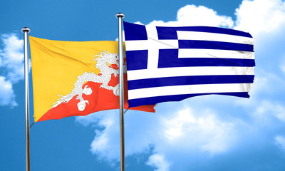 Bhutan flag with Greece flag, 3D rendering