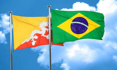 Bhutan flag with Brazil flag, 3D rendering