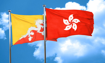 Bhutan flag with Hong Kong flag, 3D rendering