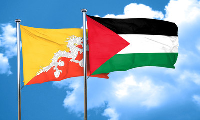 Fototapeta na wymiar Bhutan flag with Palestine flag, 3D rendering
