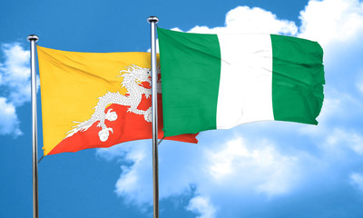 Bhutan flag with Nigeria flag, 3D rendering