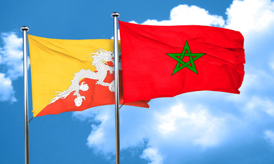 Bhutan flag with Morocco flag, 3D rendering