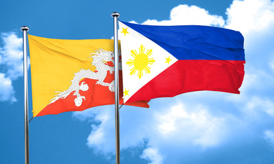 Bhutan flag with Philippines flag, 3D rendering