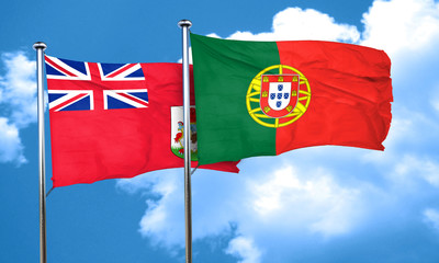 bermuda flag with Portugal flag, 3D rendering