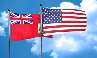 bermuda flag with American flag, 3D rendering