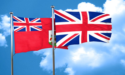 bermuda flag with Great Britain flag, 3D rendering