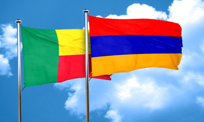 Benin flag with Armenia flag, 3D rendering