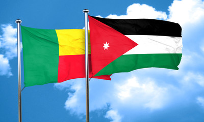 Benin flag with Jordan flag, 3D rendering