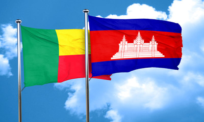 Benin flag with Cambodia flag, 3D rendering