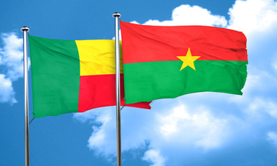 Benin flag with Burkina Faso flag, 3D rendering