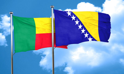 Benin flag with Bosnia and Herzegovina flag, 3D rendering