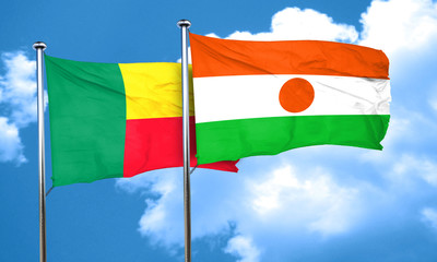 Benin flag with Niger flag, 3D rendering