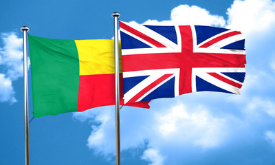 Benin flag with Great Britain flag, 3D rendering
