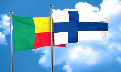 Benin flag with Finland flag, 3D rendering