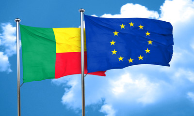 Benin flag with european union flag, 3D rendering