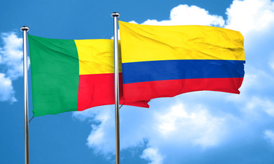 Benin flag with Colombia flag, 3D rendering