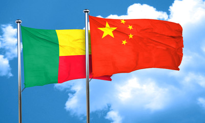 Benin flag with China flag, 3D rendering