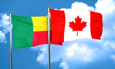 Benin flag with Canada flag, 3D rendering