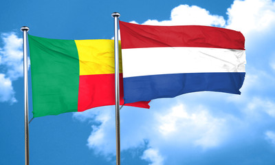 Benin flag with Netherlands flag, 3D rendering