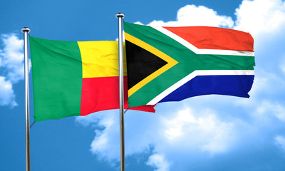 Benin flag with South Africa flag, 3D rendering