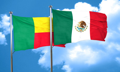 Benin flag with Mexico flag, 3D rendering