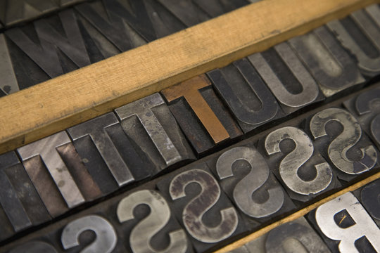 Group of metal letterpress letters