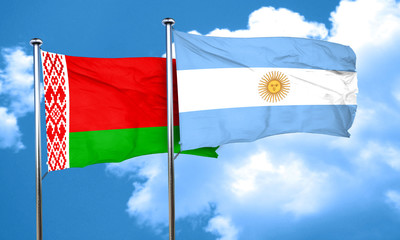 Belarus flag with Argentine flag, 3D rendering