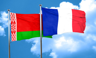 Fototapeta na wymiar Belarus flag with France flag, 3D rendering