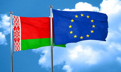 Belarus flag with european union flag, 3D rendering