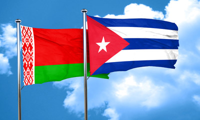 Belarus flag with cuba flag, 3D rendering