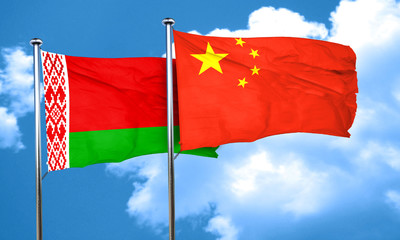 Belarus flag with China flag, 3D rendering