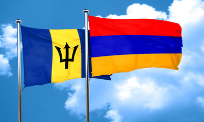 Barbados flag with Armenia flag, 3D rendering