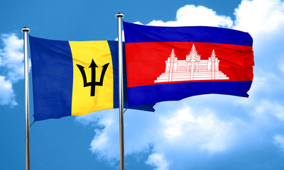 Barbados flag with Cambodia flag, 3D rendering