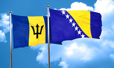 Barbados flag with Bosnia and Herzegovina flag, 3D rendering