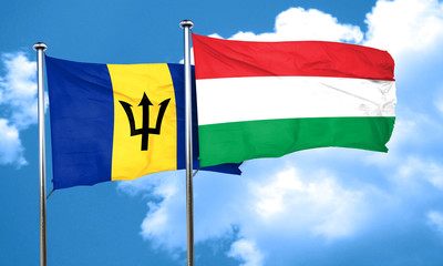 Barbados flag with Hungary flag, 3D rendering