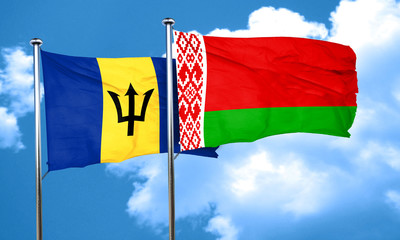 Barbados flag with Belarus flag, 3D rendering