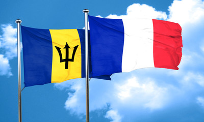 Barbados flag with France flag, 3D rendering