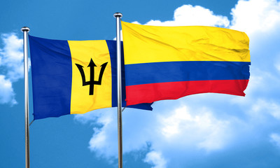 Barbados flag with Colombia flag, 3D rendering